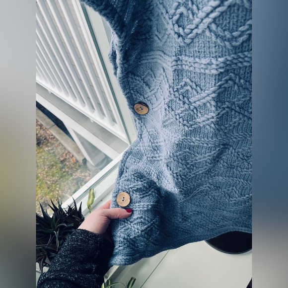 Vintage Powder Blue Poncho Style Sweater, One Size - Picture 3 of 13